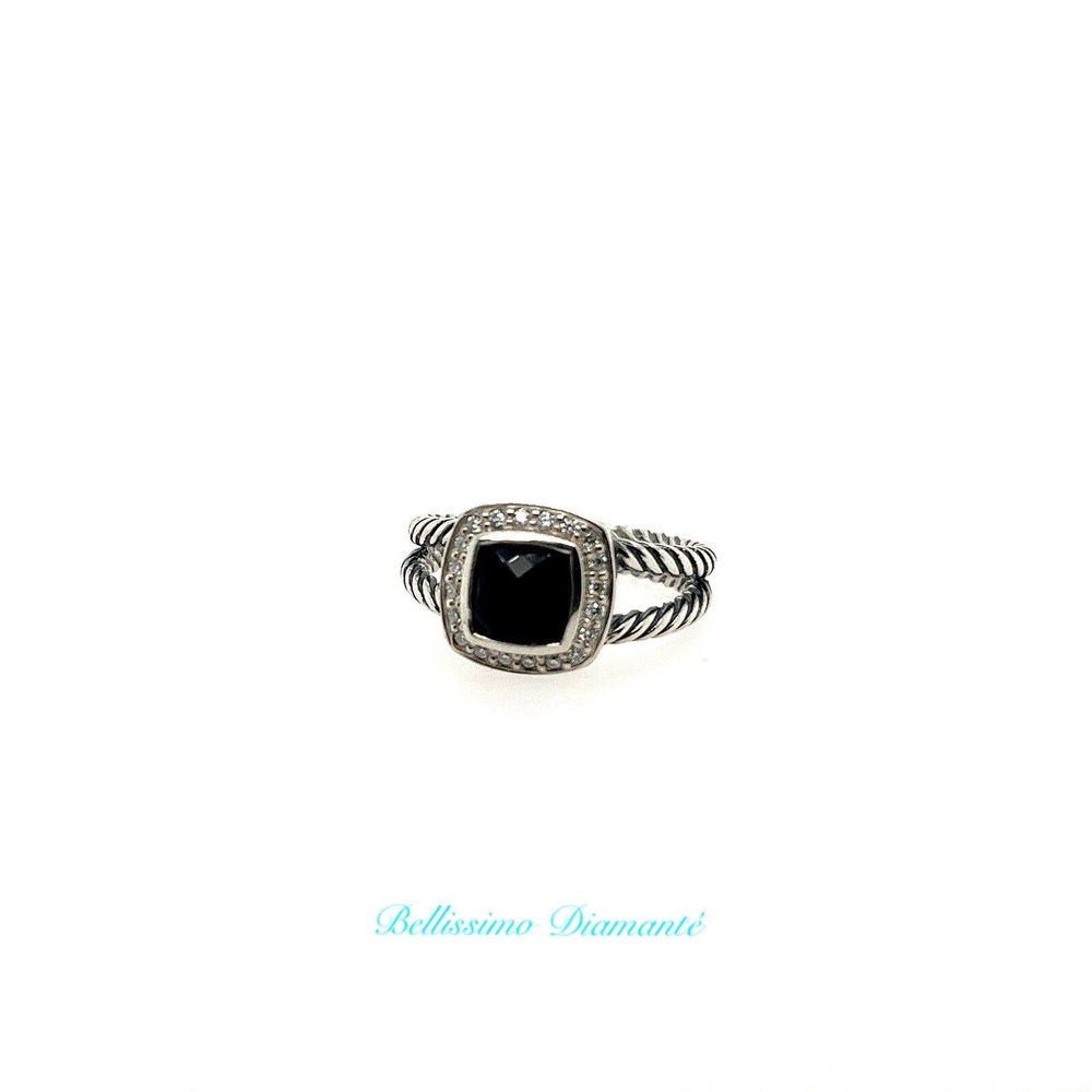 David Yurman Sterling Silver Black Onyx & Diamond Petite Albion Ring Size 8
